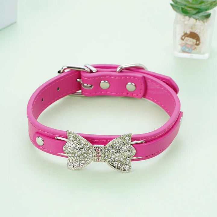 Cute Bling Rhinestone PU Leather Collar - themiraclebrands.com