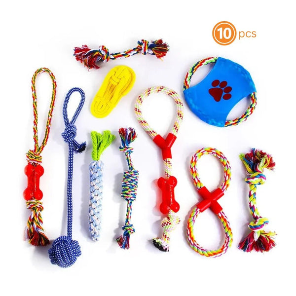10pcs Braided Cotton Rope Dog Chew Toys Set