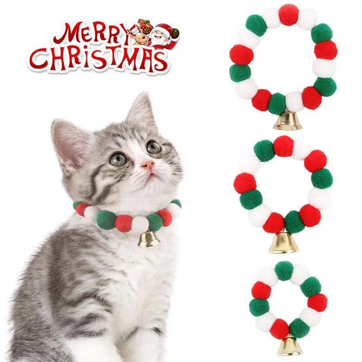 Festive Elastic Pet Christmas Collar with Plush Ball - themiraclebrands.com