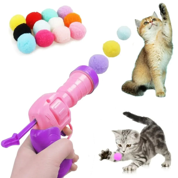 PAWCTIVITY Cat Toy Launcher Gun with 30 Plush Balls – Interactive Indoor Cat Toy