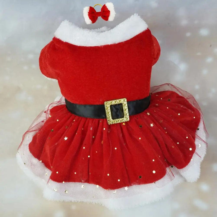 Shiny Mesh Glitter Santa Pet Dress with Hairband - themiraclebrands.com