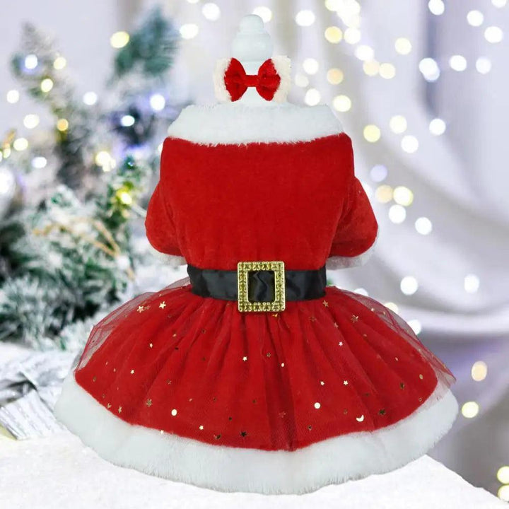 Shiny Mesh Glitter Santa Pet Dress with Hairband - themiraclebrands.com