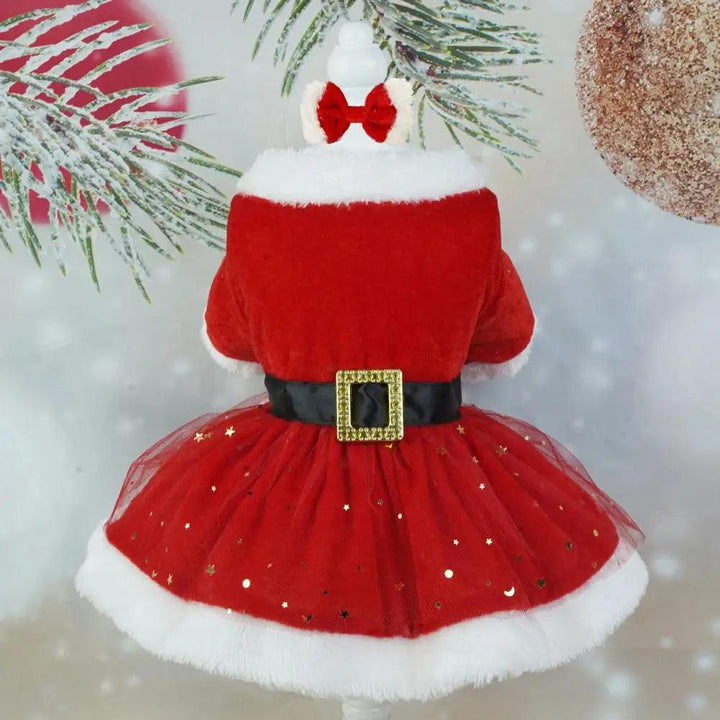 Shiny Mesh Glitter Santa Pet Dress with Hairband - themiraclebrands.com