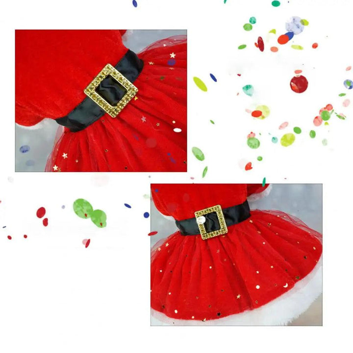 Shiny Mesh Glitter Santa Pet Dress with Hairband - themiraclebrands.com