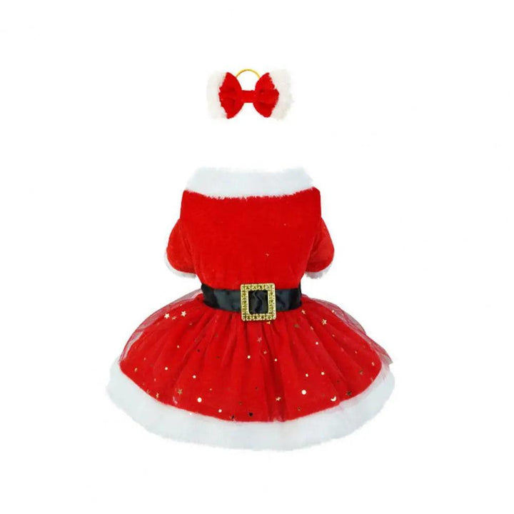 Shiny Mesh Glitter Santa Pet Dress with Hairband - themiraclebrands.com