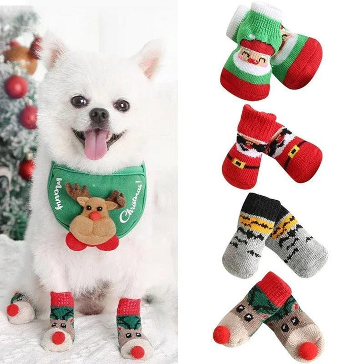 Teddy Christmas Shoes 4Pcs Cat Dog Socks - themiraclebrands.com