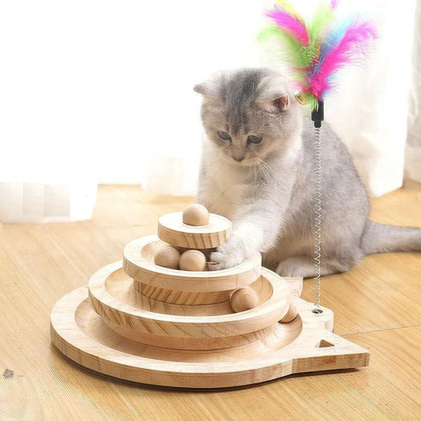 Wooden Cat Toy Tower Triple Disc - themiraclebrands.com