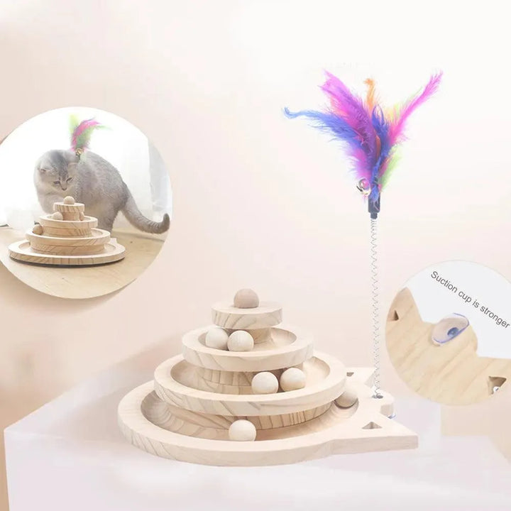 Wooden Cat Toy Tower Triple Disc - themiraclebrands.com
