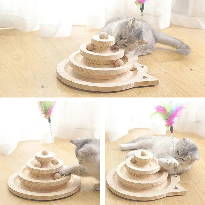 Wooden Cat Toy Tower Triple Disc - themiraclebrands.com