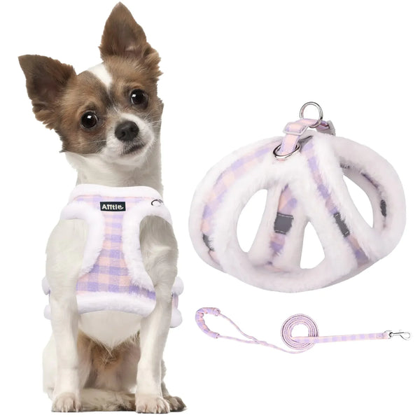 AIITLE Warm Plaid Dog Harness Set