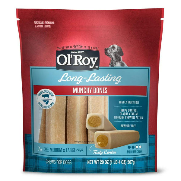 Bacon Cheese Munchy Bone Dog Treats 7 Count - themiraclebrands.com