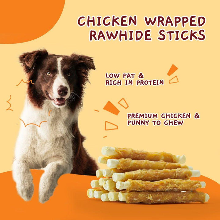 Chicken Wrapped Rawhide Sticks Dog Treats 10.6 Oz - themiraclebrands.com